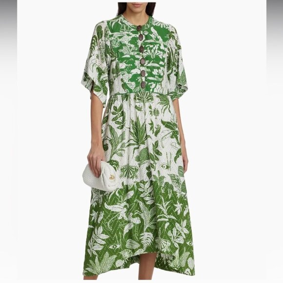 NWOT Farm Rio Green Forest Soul Short Sleeve Midi Dress Size XL - Picture 4 of 9